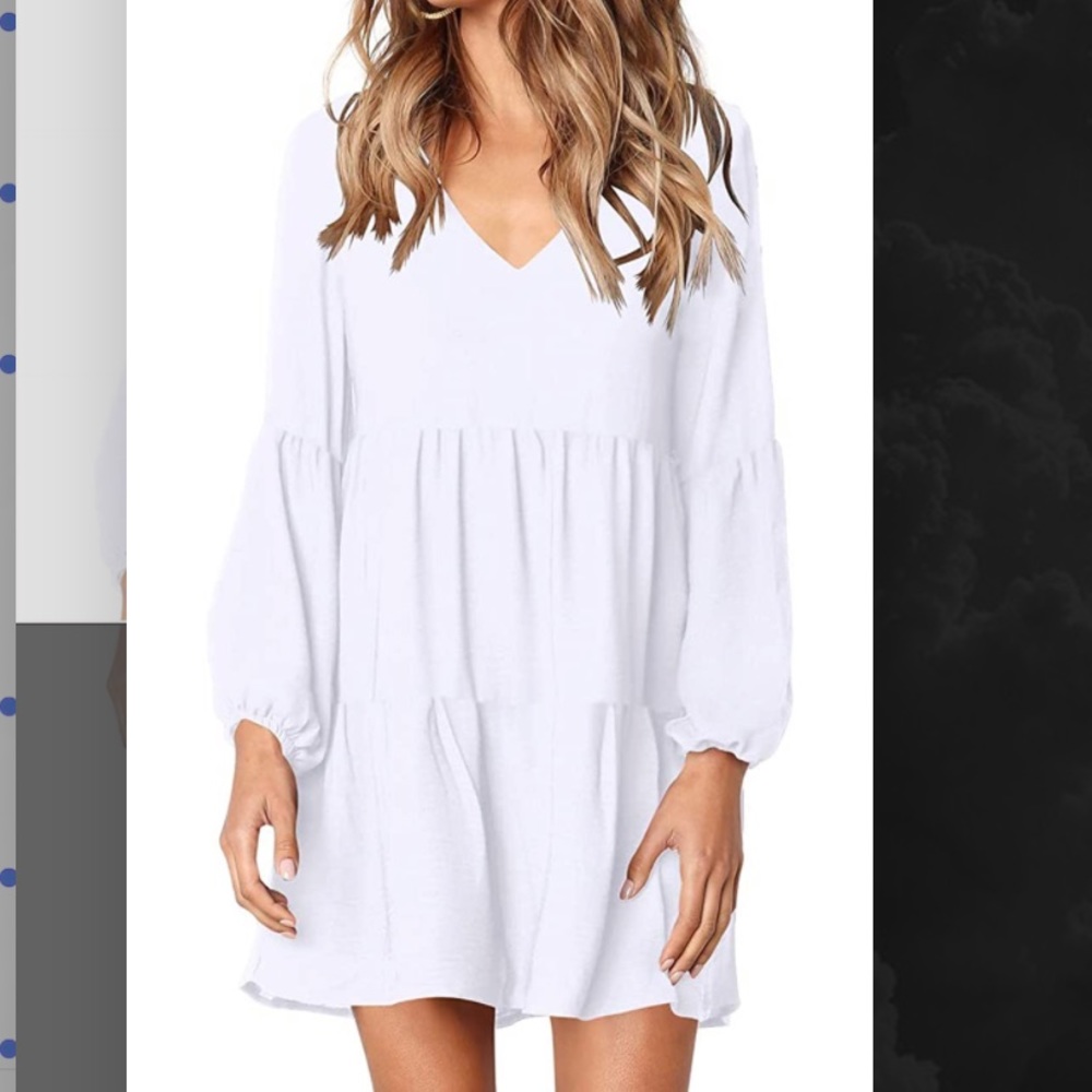 White tunic dress, poplin and lantern sleeve